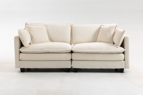 English Elm Modern Chenille Sectional Sofa with Chaise Lounge Solid Wood Frame Living Room Seating Antique White W2530P463105
