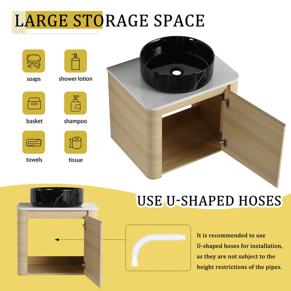 English Elm 24'' Wall-Mounted Bathroom Vanity With Artistic Ceramic Sink, Soft-Close Door & Space-Saving Design W999S00461