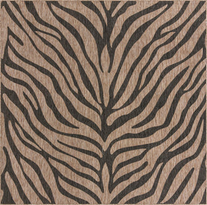 Unique Loom Outdoor Safari Tsavo Machine Made Animal Print Rug Natural, Ivory 10' 0" x 10' 0"