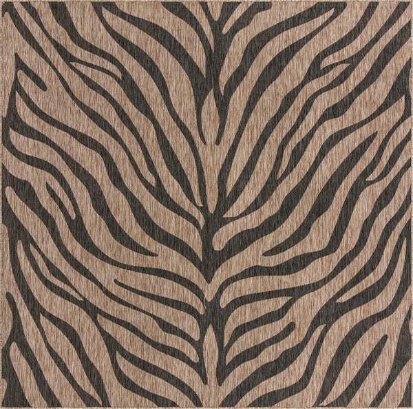 Unique Loom Outdoor Safari Tsavo Machine Made Animal Print Rug Natural, Ivory 10' 0" x 10' 0"