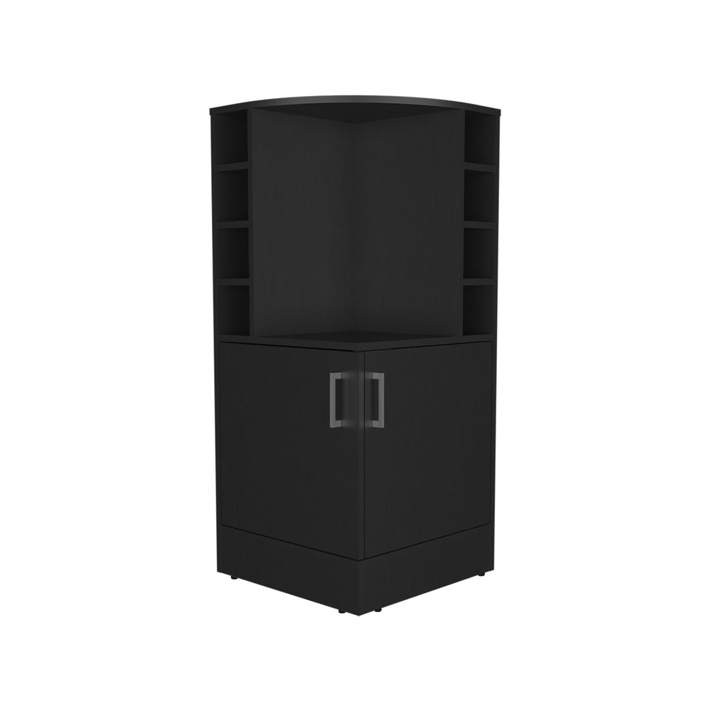 English Elm Jakes 42" Tall Corner Bar Cabinet with 8 Bottle Cubbies, Double Doors and Space-Saving Design Black 30.5 L x 59 W x 12 H B200P253730