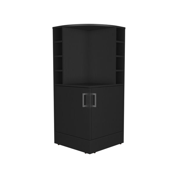 English Elm Jakes 42" Tall Corner Bar Cabinet with 8 Bottle Cubbies, Double Doors and Space-Saving Design Black 30.5 L x 59 W x 12 H B200P253730
