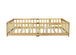 English Elm Full Size Floor Bed With Safety Guardrails, Eco-Friendly Rubber Wood, Minimalist Design & Easy Access W504P286380