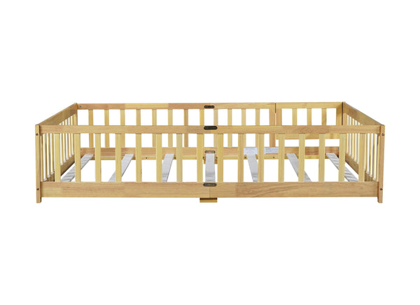 English Elm Full Size Floor Bed With Safety Guardrails, Eco-Friendly Rubber Wood, Minimalist Design & Easy Access W504P286380