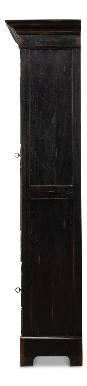 Sarreid Bookcase In Elegant Ebony Finish - Solid Walnut And Glass With 5 Adjustable Shelves & 2 Keys Black  27160