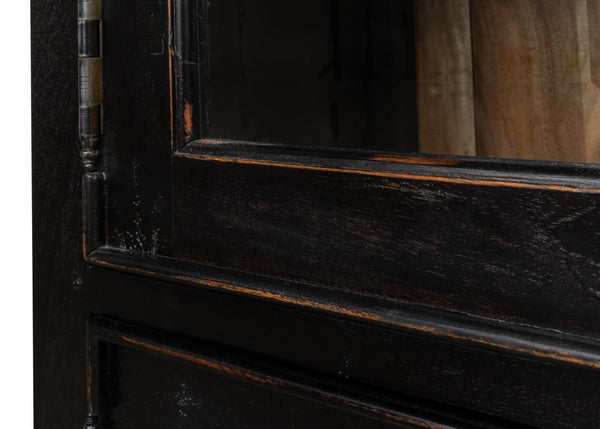 Sarreid Bookcase In Elegant Ebony Finish - Solid Walnut And Glass With 5 Adjustable Shelves & 2 Keys Black  27160