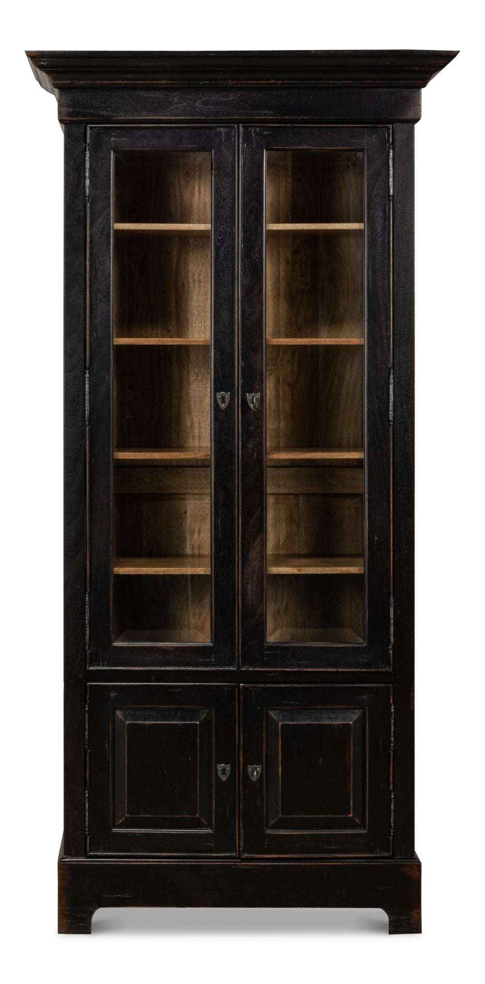 Sarreid Bookcase In Elegant Ebony Finish - Solid Walnut And Glass With 5 Adjustable Shelves & 2 Keys Black  27160