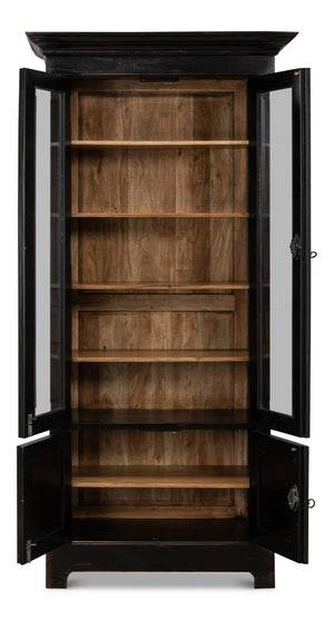 Sarreid Bookcase In Elegant Ebony Finish - Solid Walnut And Glass With 5 Adjustable Shelves & 2 Keys Black  27160