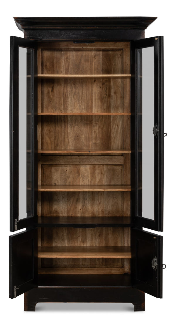 Sarreid Bookcase In Elegant Ebony Finish - Solid Walnut And Glass With 5 Adjustable Shelves & 2 Keys Black  27160
