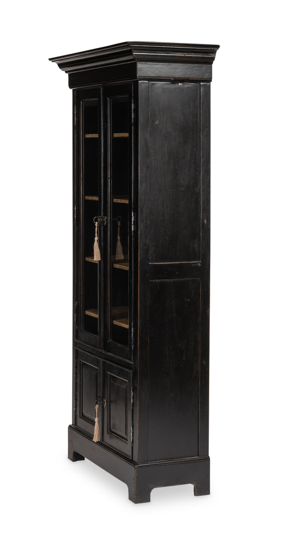 Sarreid Bookcase In Elegant Ebony Finish - Solid Walnut And Glass With 5 Adjustable Shelves & 2 Keys Black  27160
