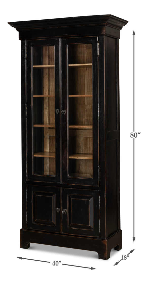 Sarreid Bookcase In Elegant Ebony Finish - Solid Walnut And Glass With 5 Adjustable Shelves & 2 Keys Black  27160
