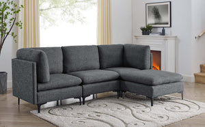 English Elm Linen Upholstered Modular Sectional Sofa with Tall Black Metal Legs for Living Room Dark Gray B2748S00108