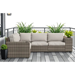English Elm LSI 102" Outdoor Wicker Patio Sectional with Cushions — Reversible, Fully Assembled, Coastal Comfort B120S00061