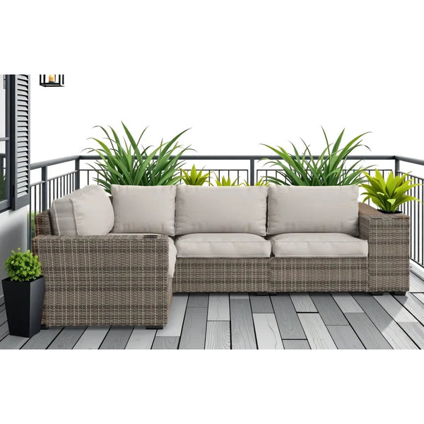 English Elm LSI 102" Outdoor Wicker Patio Sectional with Cushions — Reversible, Fully Assembled, Coastal Comfort B120S00061
