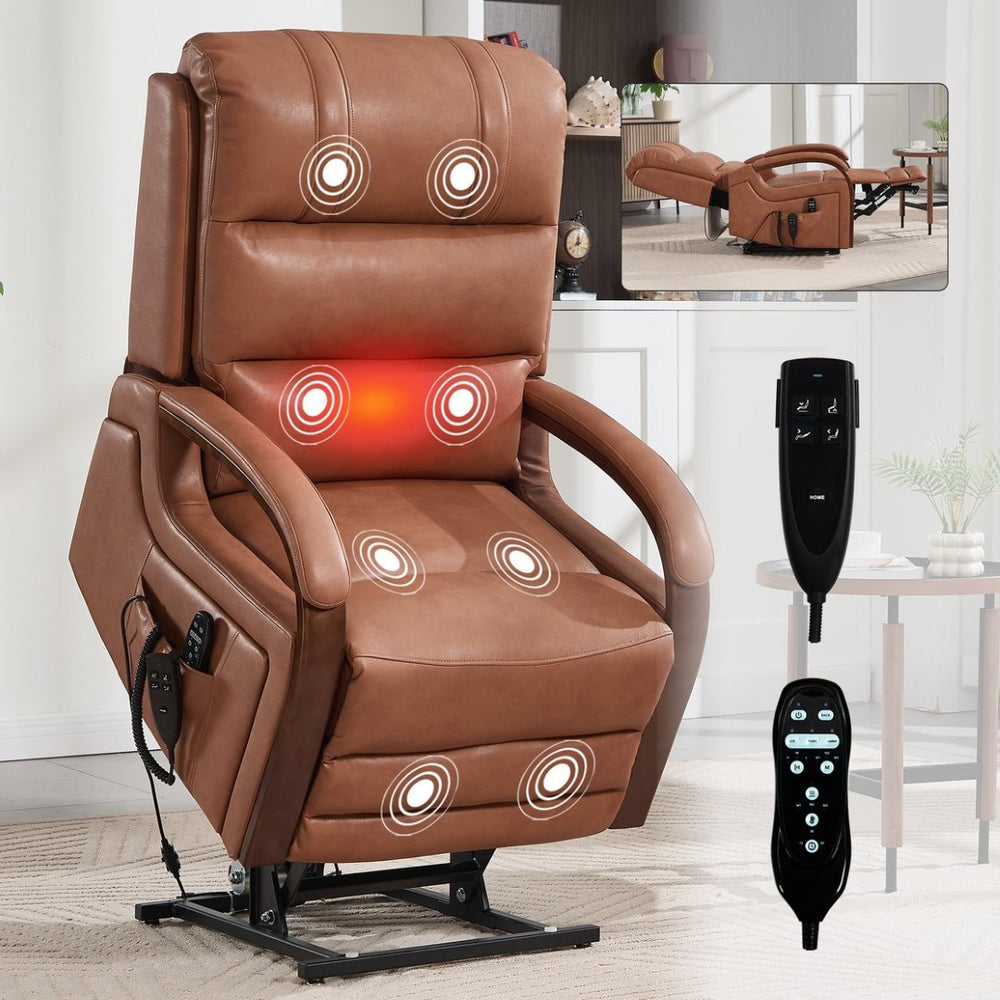 English Elm Power Lift Recliner with Dual Motor Massage Heat and Leatheraire Upholstery 350 Lb W1803S00079