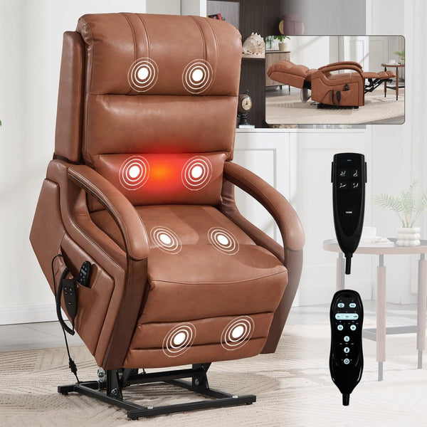 English Elm Power Lift Recliner with Dual Motor Massage Heat and Leatheraire Upholstery 350 Lb W1803S00079