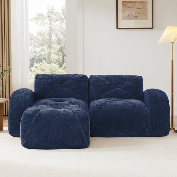 English Elm L-shaped Velvet Sectional Sofa Tufted Modular Design with High Density Foam Boneless Build Blue W714S01592