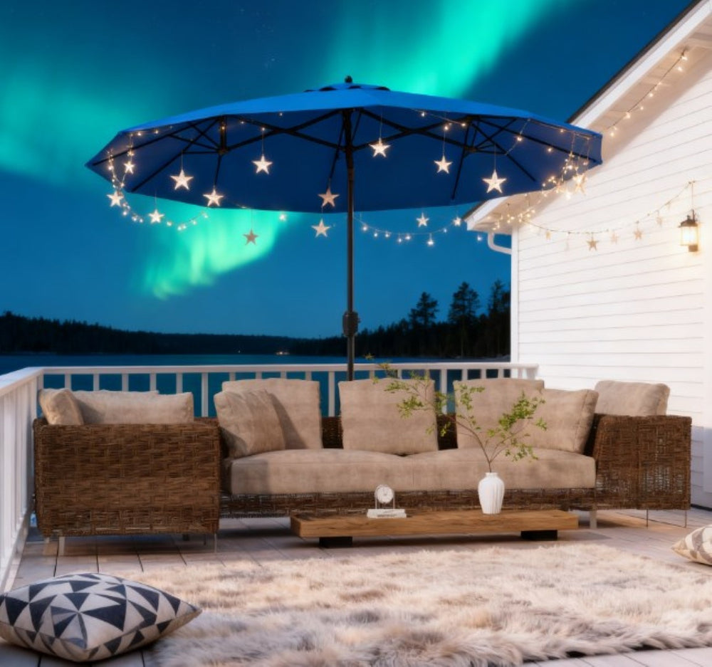 English Elm Outdoor Patio Umbrella Double Canopy 12 Rib Steel Frame with Tilt Vented Top T3971P425633