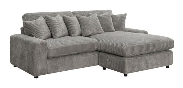 English Elm Tavia Gray Corduroy Reversible Sectional Sofa with 6 Pillows, Pocket Coil Seats, Modern L-Shape B2726P271002