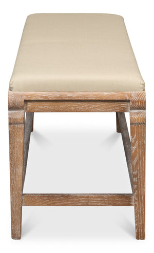 Sarreid Smith Building Parlor Bench - Elegant Beige Linen Upholstered Seat With White Wash Oak Frame Beige  27183
