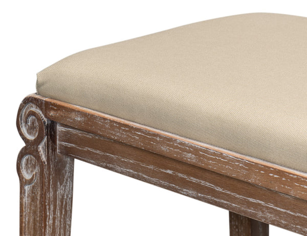 Sarreid Smith Building Parlor Bench - Elegant Beige Linen Upholstered Seat With White Wash Oak Frame Beige  27183