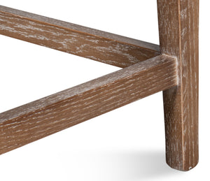 Sarreid Smith Building Parlor Bench - Elegant Beige Linen Upholstered Seat With White Wash Oak Frame Beige  27183