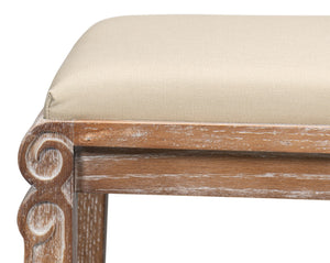 Sarreid Smith Building Parlor Bench - Elegant Beige Linen Upholstered Seat With White Wash Oak Frame Beige  27183