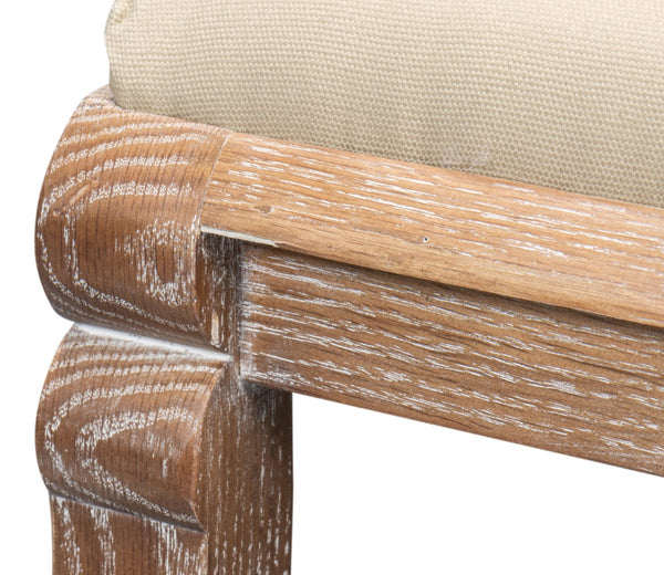 Sarreid Smith Building Parlor Bench - Elegant Beige Linen Upholstered Seat With White Wash Oak Frame Beige  27183