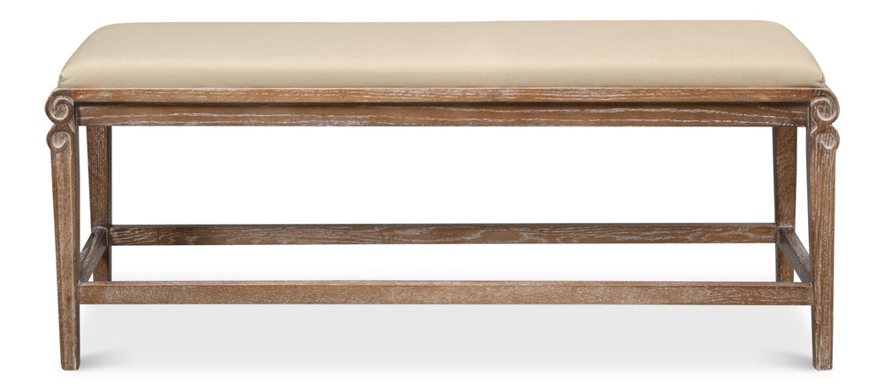 Sarreid Smith Building Parlor Bench - Elegant Beige Linen Upholstered Seat With White Wash Oak Frame Beige  27183