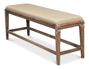 Sarreid Smith Building Parlor Bench - Elegant Beige Linen Upholstered Seat With White Wash Oak Frame Beige  27183