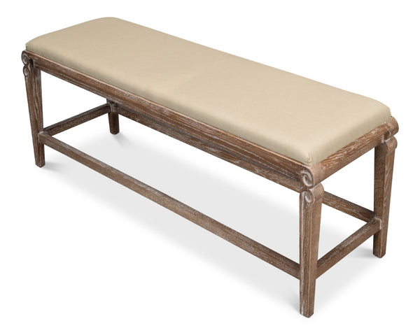 Sarreid Smith Building Parlor Bench - Elegant Beige Linen Upholstered Seat With White Wash Oak Frame Beige  27183