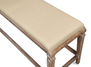 Sarreid Smith Building Parlor Bench - Elegant Beige Linen Upholstered Seat With White Wash Oak Frame Beige  27183