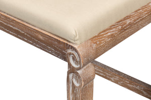 Sarreid Smith Building Parlor Bench - Elegant Beige Linen Upholstered Seat With White Wash Oak Frame Beige  27183