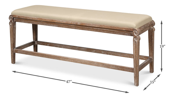 Sarreid Smith Building Parlor Bench - Elegant Beige Linen Upholstered Seat With White Wash Oak Frame Beige  27183