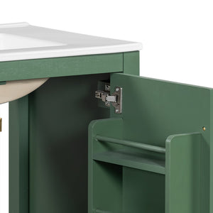 English Elm 30" Green Bathroom Vanity with Undermount Sink, Solid Wood Cabinet, Soft-Close Doors & Drawer Organizer N729P170521F