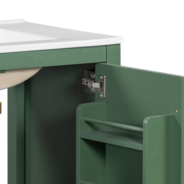 English Elm 60" Green Bathroom Vanity Set with Double Ceramic Sinks, Solid Wood Storage, Soft-Close Doors, Modern Durable Design N729P000001F