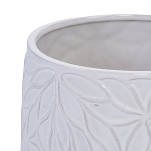 English Elm 2 Pieces Ceramic Planter Pot Set – Elegant Gloss White Flowerpots For Indoor & Outdoor Decor Spaces W3273P322374