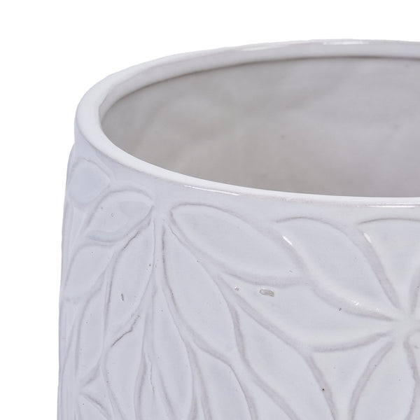 English Elm 2 Pieces Ceramic Planter Pot Set – Elegant Gloss White Flowerpots For Indoor & Outdoor Decor Spaces W3273P322374