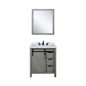 English Elm Ash Grey Bath Vanity 30" W x 22" D with Cultured Marble Top, Matte Black Faucet & 28" Mirror, Durable B2731S01337