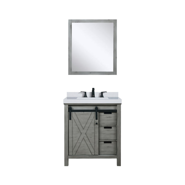 English Elm Ash Grey Bath Vanity 30" W x 22" D with Cultured Marble Top, Matte Black Faucet & 28" Mirror, Durable B2731S01337