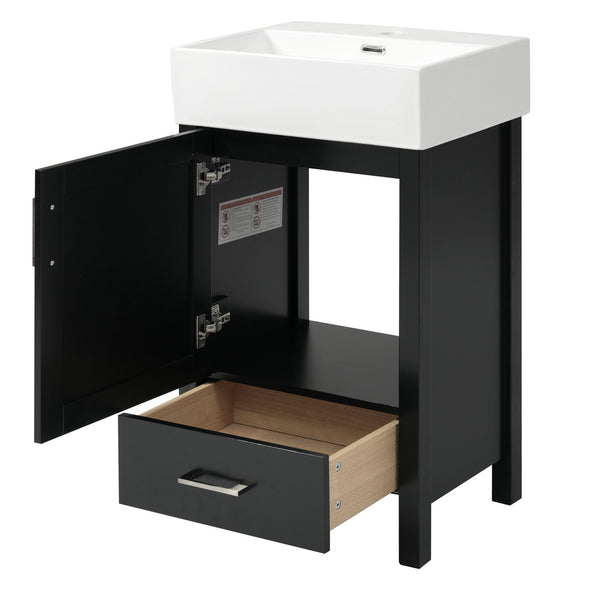 English Elm 20.28'' 20.28" Modern Bathroom Vanity with Ceramic Sink, Solid Wood Frame, Soft-Close Drawer & Cabinet - Space-Saving Design Black N729P277755B