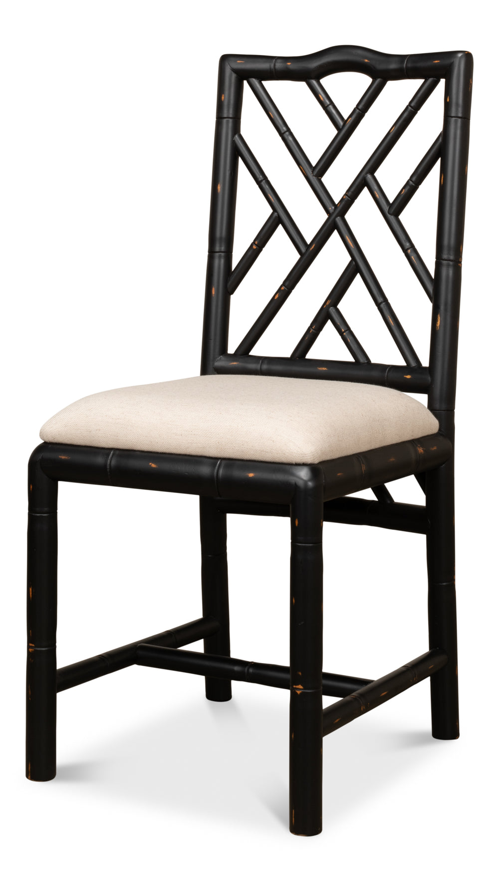 Sarreid Brighton Bamboo Side Chair Set Of 2 - Stylish Black Finish, Durable Birch, Elegant Linen Fabric Black  27191