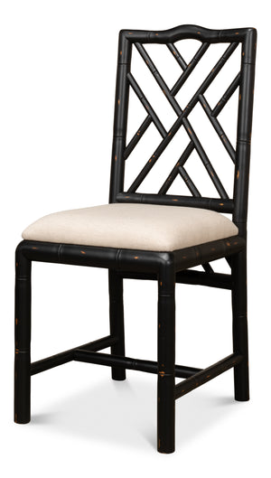 Sarreid Brighton Bamboo Side Chair Set Of 2 - Stylish Black Finish, Durable Birch, Elegant Linen Fabric Black  27191