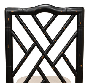 Sarreid Brighton Bamboo Side Chair Set Of 2 - Stylish Black Finish, Durable Birch, Elegant Linen Fabric Black  27191