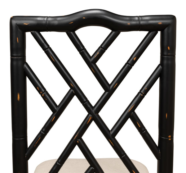 Sarreid Brighton Bamboo Side Chair Set Of 2 - Stylish Black Finish, Durable Birch, Elegant Linen Fabric Black  27191