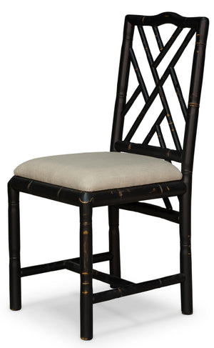 Sarreid Brighton Bamboo Side Chair Set Of 2 - Stylish Black Finish, Durable Birch, Elegant Linen Fabric Black  27191