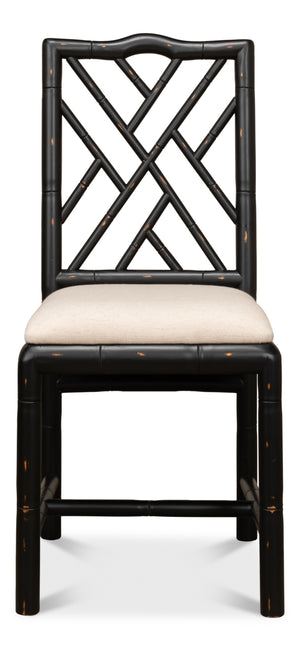 Sarreid Brighton Bamboo Side Chair Set Of 2 - Stylish Black Finish, Durable Birch, Elegant Linen Fabric Black  27191