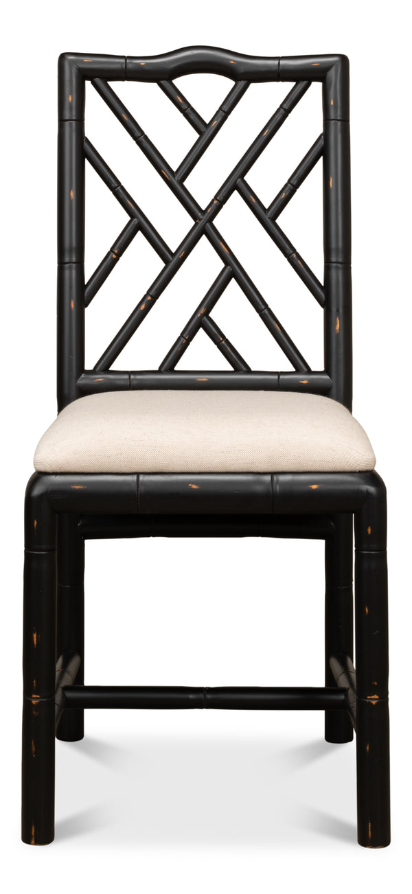 Sarreid Brighton Bamboo Side Chair Set Of 2 - Stylish Black Finish, Durable Birch, Elegant Linen Fabric Black  27191