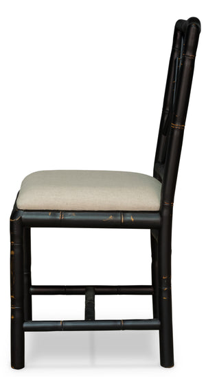 Sarreid Brighton Bamboo Side Chair Set Of 2 - Stylish Black Finish, Durable Birch, Elegant Linen Fabric Black  27191