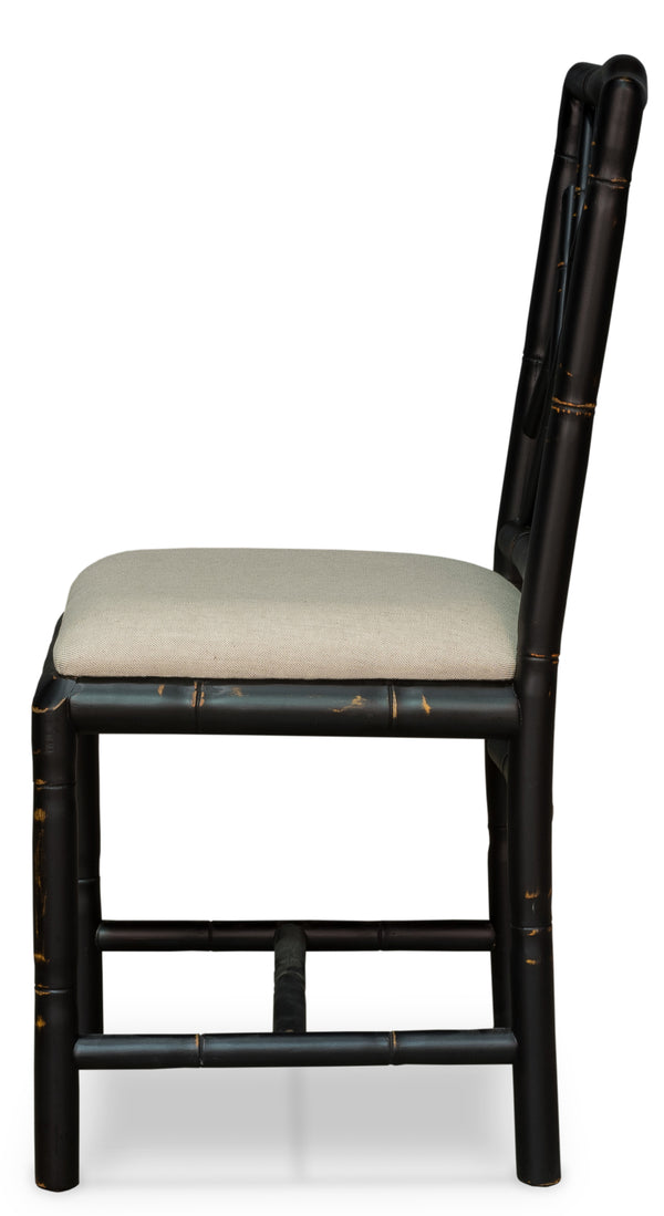Sarreid Brighton Bamboo Side Chair Set Of 2 - Stylish Black Finish, Durable Birch, Elegant Linen Fabric Black  27191